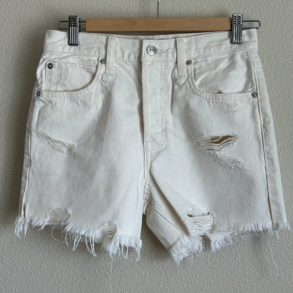 We The Free Womens Makai Cutoff Jean Short Sz 24 Off White Distressed Button Fly